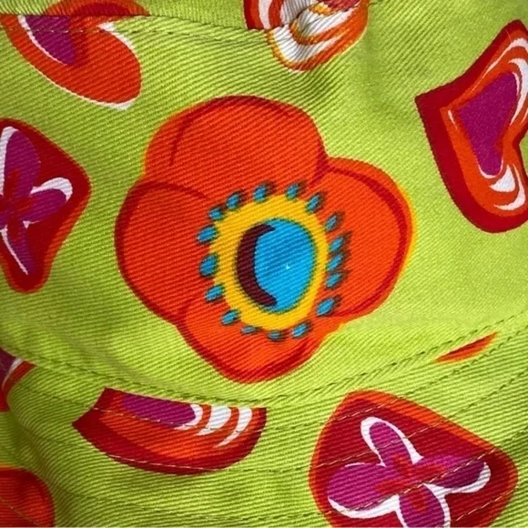 Nordstrom Lime Green Orange Pink Cotton Canvas Floral Print Bucket Hat - Picture 9 of 16
